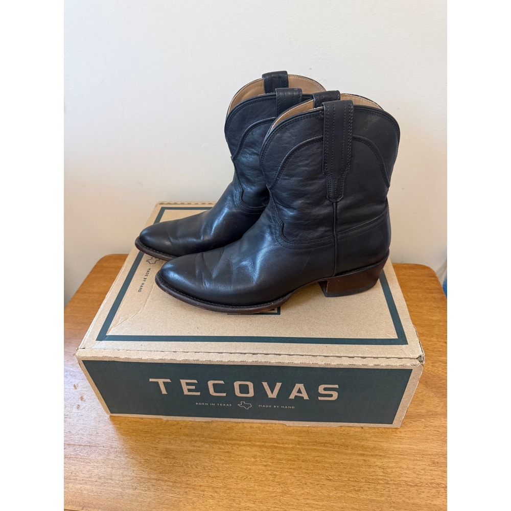 Tecovas The Penny Black Leather Western Ankle Boots Women 10 B Pointed Toe Heel